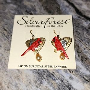 Silver Forest 18k on Surgical Steel Cardinal Earrings